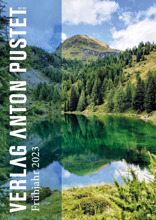 Cover der Frühjahrsvorschau 2023 des Verlags Anton Pustet, Naturmotiv Bergsee